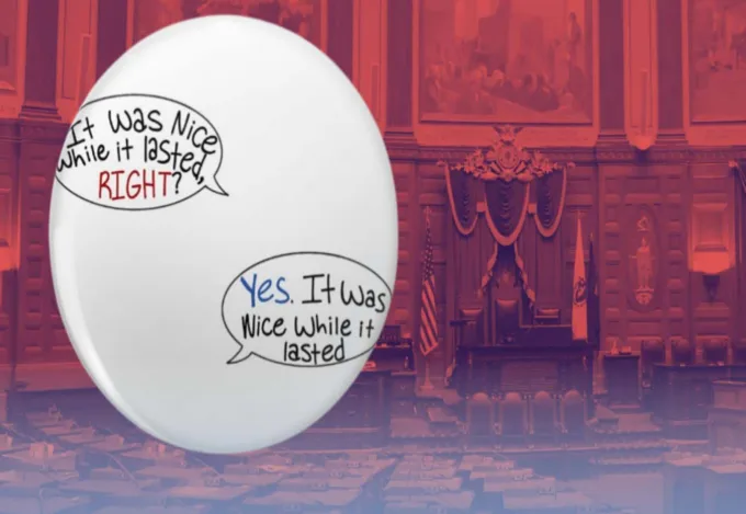 The U.S. Congressional floor with a red and blue filter over the image.